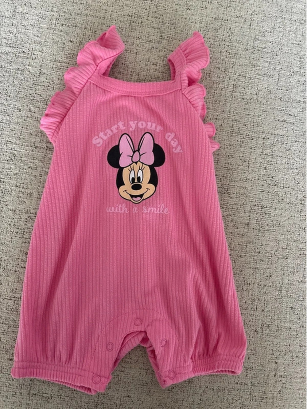 Disney Baby Girl's Pink Ribbed Romper Size 0-3 Months EUC
